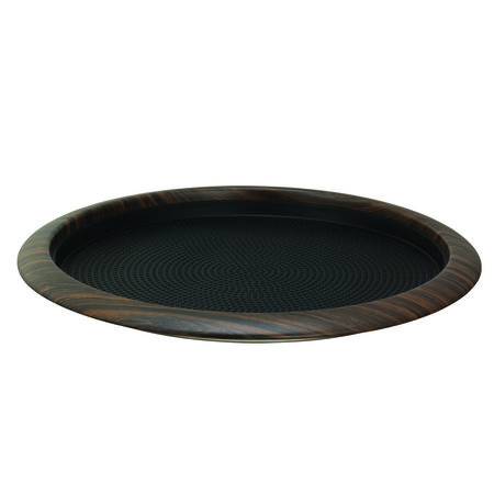 SERVICE IDEAS Tray with Removable Insert, 12 Round, Stainless Steel, Dark Wood TR1412RIDW